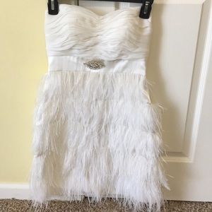 White Strapless Ostrich Feather Homecoming Dress